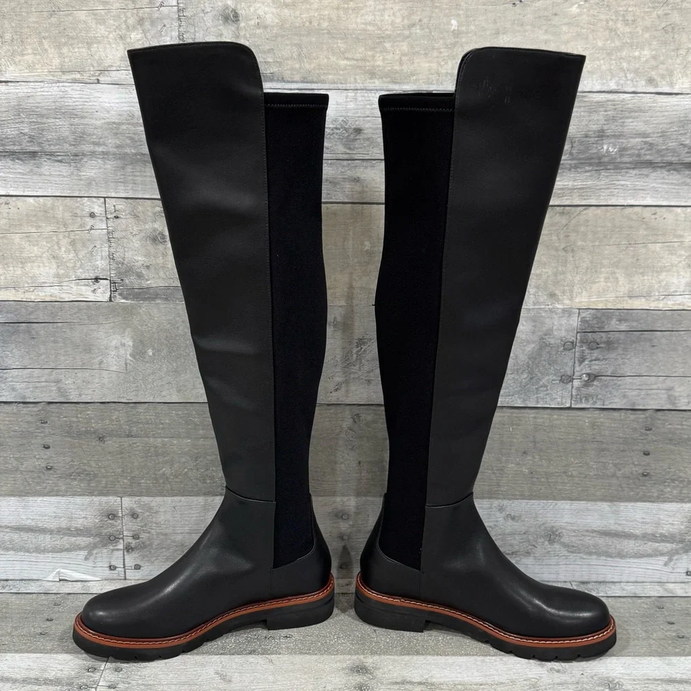Stuart Weitzman Adrina City OTK Boots In Black Leather/Stretch - Sz - 5B